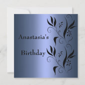 招待状誕生日ブルーとブラックフローラ 招待状 (裏面)