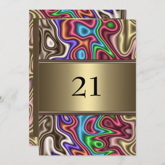 招待状誕生日抽象芸術カラーズフェイクシルク 招待状 (正面/裏面)