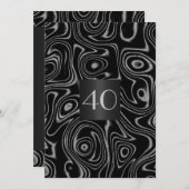 招待状誕生日抽象芸術ブラックフェイクシルク 招待状 (正面/裏面)