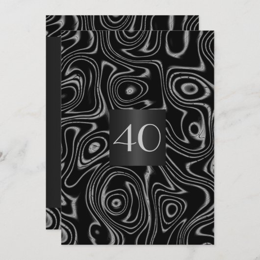 招待状誕生日抽象芸術ブラックフェイクシルク 招待状 (正面/裏面)