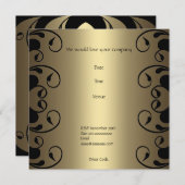 招待状誕生日金ゴールドブラックフローラ2 招待状 (正面/裏面)