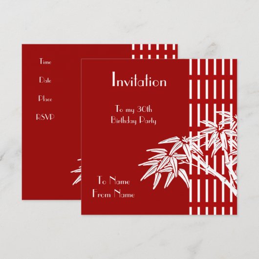 招待状赤白アジア竹 招待状 (正面/裏面)