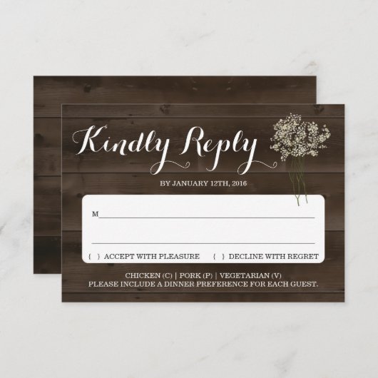 招待状返信カードの挿入ページ | ラスティック ベイビーズ ブレス 招待状 (正面/裏面)