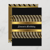 招待状金ゴールドグレーブラックメタルバースデーパーティー 招待状 (正面/裏面)