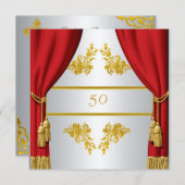 招待状金ゴールドシルバーレッドカーテン誕生日アニーブ 招待状 (正面/裏面)