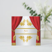 招待状金ゴールドシルバーレッドカーテン誕生日アニーブ 招待状 (スタンド正面)