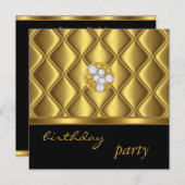 招待状金ゴールドタイルエレガントトリムのブラックダイヤモンド 招待状 (正面/裏面)