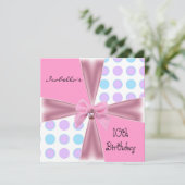 招待状10誕生日スポットピンクマウブブルーボウ 招待状 (スタンド正面)