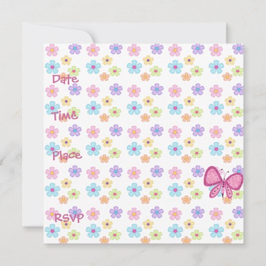 招待状10誕生日フローラピンクバタフライ 招待状 (裏面)