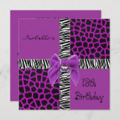 招待状1310代の誕生日野生紫動物 招待状 (正面/裏面)