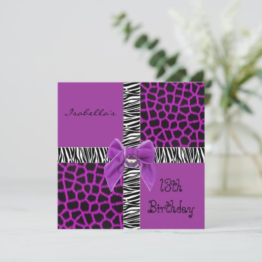 招待状1310代の誕生日野生紫動物 招待状 (スタンド正面)