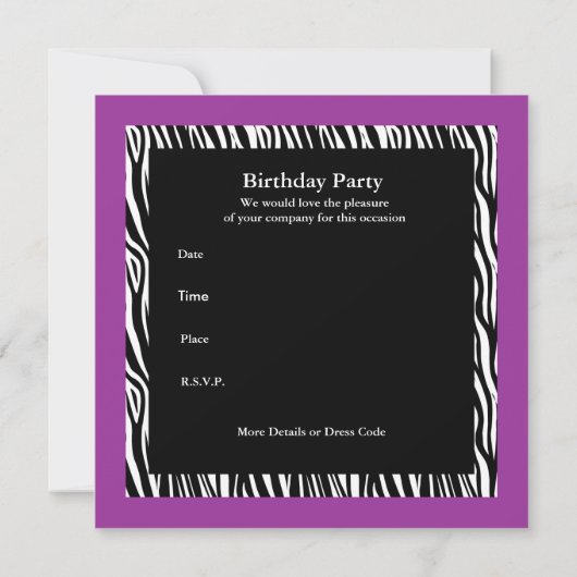 招待状1310代の誕生日野生紫動物 招待状 (裏面)