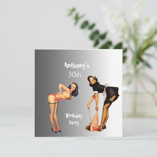 招待状2ホワイトピンアップガールズバースデーパーティー 招待状 (スタンド正面)