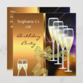 招待状21歳の誕生日パーティー紫エレガントの金ゴールド 招待状 (正面/裏面)