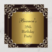 招待状25thバースデーパーティーブラック金ゴールドエリート 招待状 (正面/裏面)
