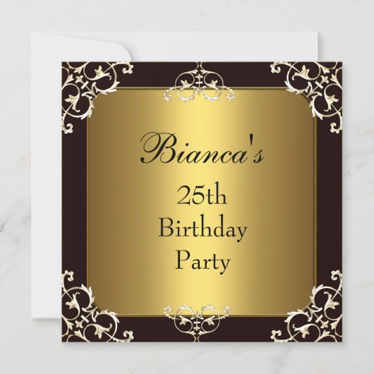 招待状25thバースデーパーティーブラック金ゴールドエリート 招待状 (正面)