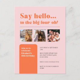 招待状3枚、40歳の誕生日レトロ ポストカード