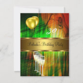 招待状30th誕生日パーティーグリーンイエローバルーン 招待状 (正面)