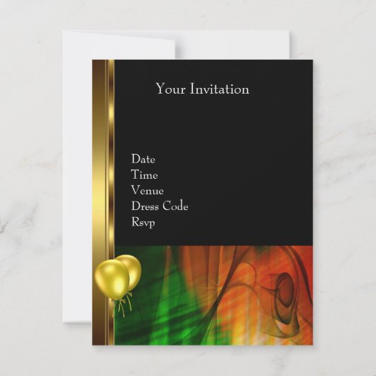 招待状30th誕生日パーティーグリーンイエローバルーン 招待状 (裏面)