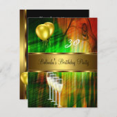 招待状30th誕生日パーティーグリーンイエローバルーン 招待状 (正面/裏面)