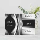 招待状30th誕生日パーティーシルバーブラック 招待状 (スタンド正面)