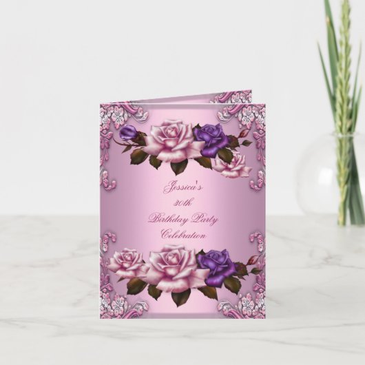 招待状30th誕生日パーティーピンクパープルバラ 招待状 (正面)