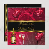 招待状30th誕生日パーティーブラックレッドバルーン 招待状 (正面/裏面)