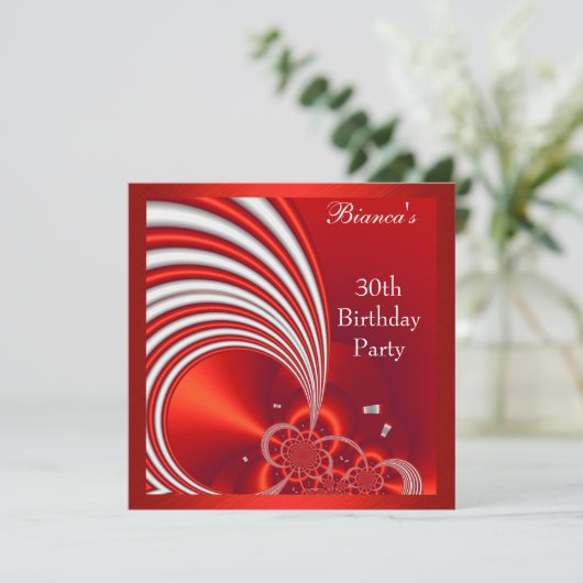 招待状30th誕生日パーティーレッドホワイト抽象芸術 招待状 (スタンド正面)