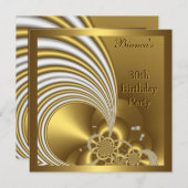 招待状30th誕生日パーティー金ゴールド白抽象芸術 招待状 (正面/裏面)