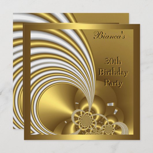 招待状30th誕生日パーティー金ゴールド白抽象芸術 招待状 (正面/裏面)