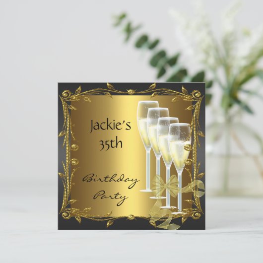 招待状35thバースデーパーティーエレガントク金ゴールド 招待状 (スタンド正面)