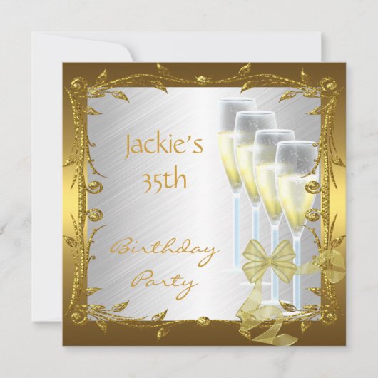 招待状35thバースデーパーティーエレガントホワイト金ゴールド 招待状 (正面)