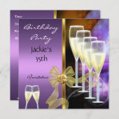 招待状35th誕生日パーティパープルエレガント金ゴールド 招待状 (正面/裏面)