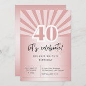 招待状40歳の誕生日パーティー、レトロなバラ金ゴールド 招待状 (正面/裏面)