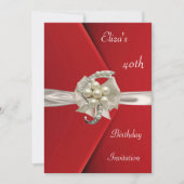 招待状40thエレガントレッドベルベットパールジュエルボウ 招待状 (正面)