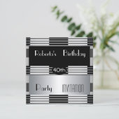 招待状40th誕生日パーティーアールデコブラックシルブ 招待状 (スタンド正面)