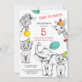 招待状5歳の誕生日おもしろいかわいい動物。 招待状 (正面)