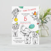 招待状5歳の誕生日おもしろいかわいい動物。 招待状 (スタンド正面)