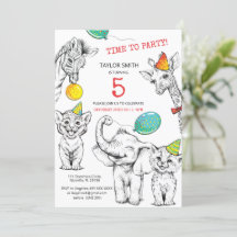 招待状5歳の誕生日おもしろいかわいい動物。