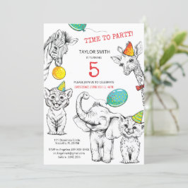 招待状5歳の誕生日おもしろいかわいい動物。 招待状