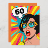 招待状50歳の誕生日に驚いた女性のアーポップ・アートのト シーズンカード (正面/裏面)