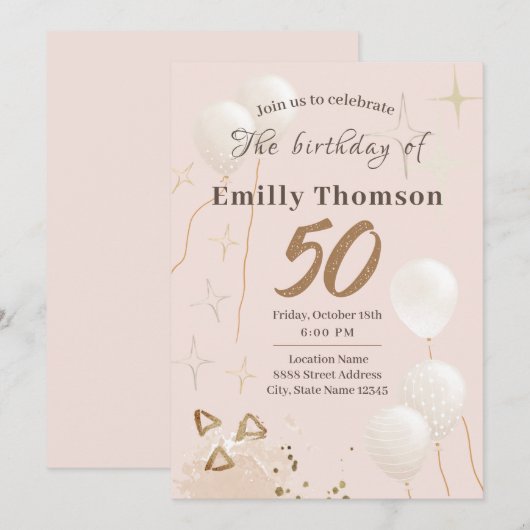 招待状50歳の誕生日 招待状 (正面/裏面)