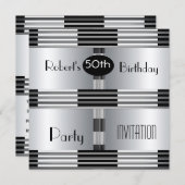 招待状50誕生日アールデコブラッククローム 招待状 (正面/裏面)