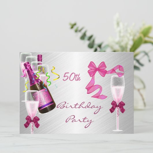 招待状50thバースデーパーティーパーティーピンク 招待状 (スタンド正面)