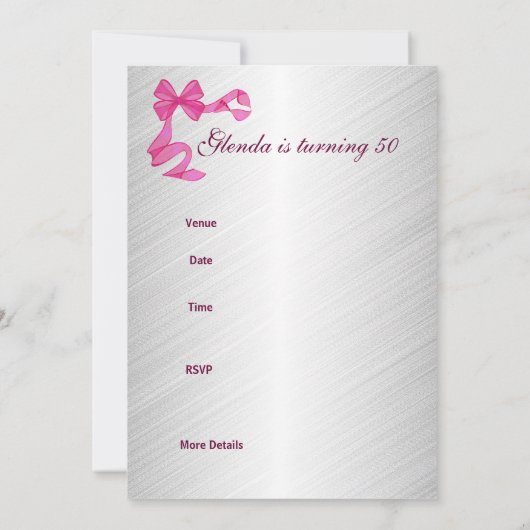 招待状50thバースデーパーティーパーティーピンク 招待状 (裏面)