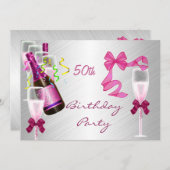 招待状50thバースデーパーティーパーティーピンク 招待状 (正面/裏面)