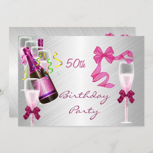 招待状50thバースデーパーティーパーティーピンク 招待状 (正面/裏面)