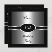 招待状50thバースデーパーティーブラックシルバー 招待状 (正面/裏面)