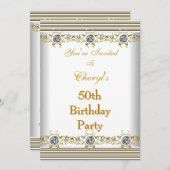 招待状50thバースデーパーティーホワイトシルバー金ゴールド 招待状 (正面/裏面)