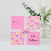 招待状6番目の誕生日ピンクハートボウガール 招待状 (スタンド正面)